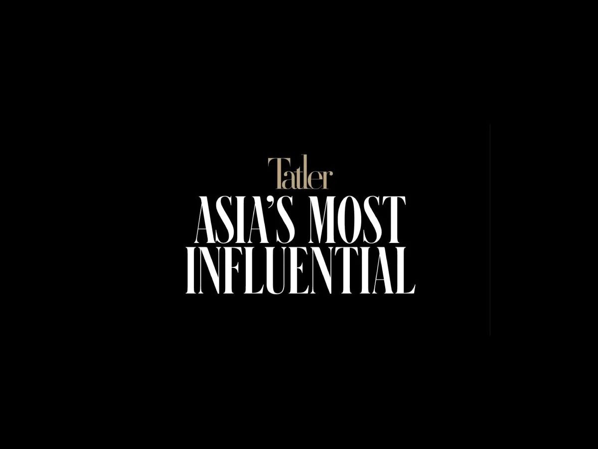 Tatler’s “Asia’s Most Influential” series title, set in white and gold serif lettering on black.